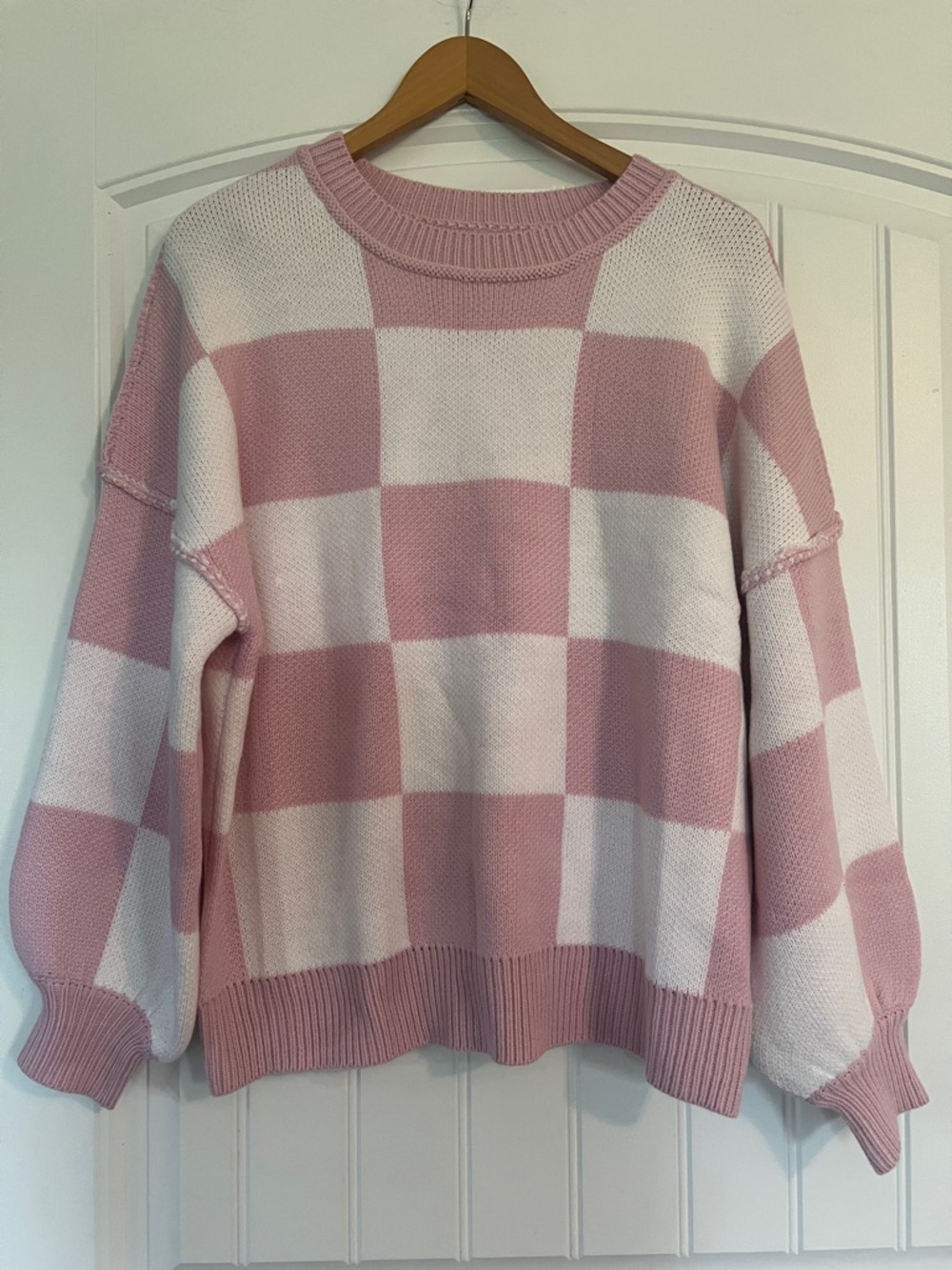 Plaid Bishop Sleeve Sweater medium
